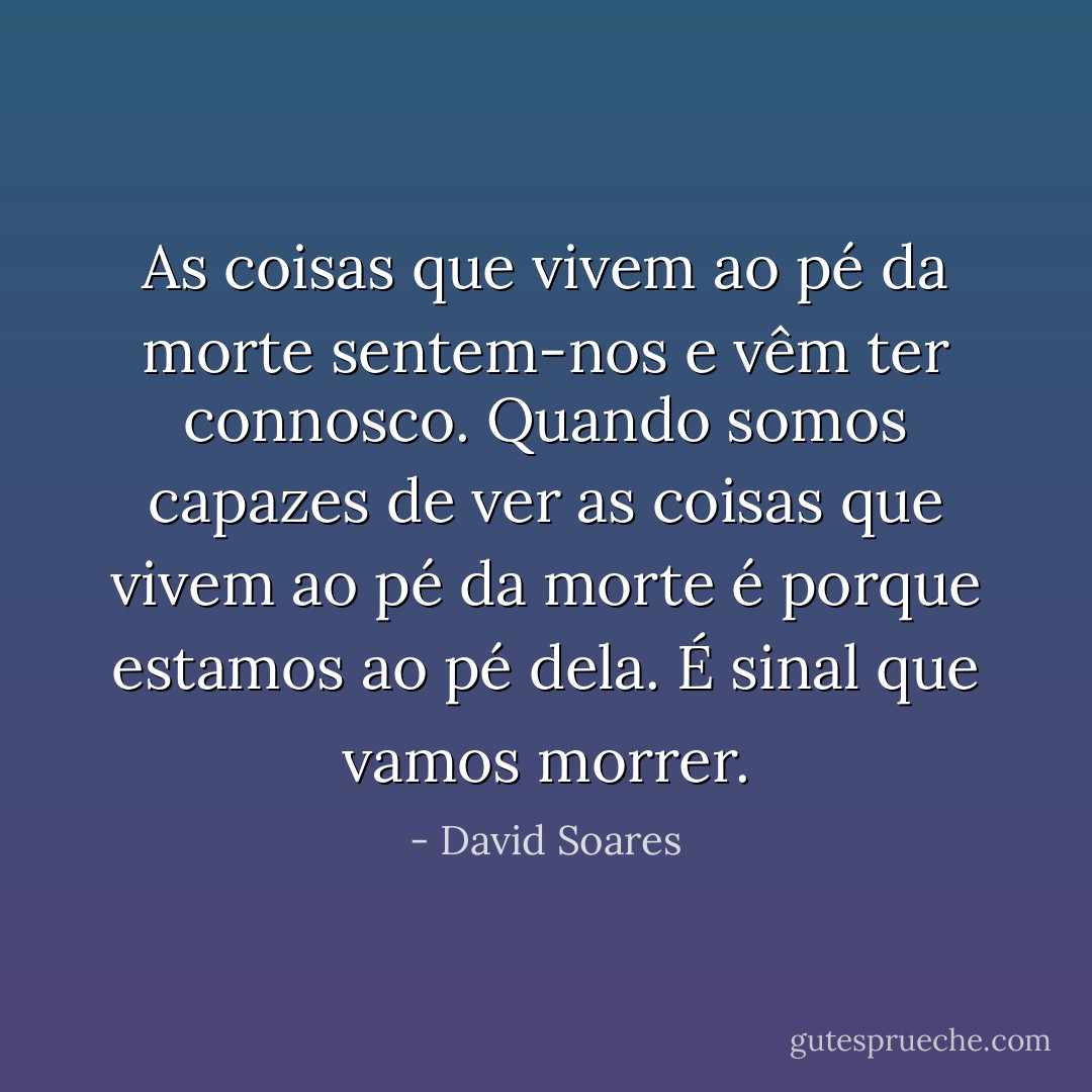 As coisas que vivem ao pé da morte sentem-nos e vêm ter connosco. Quando somos capazes de ver as coisas que vivem ao pé da morte é porque estamos ao pé dela. É sinal que vamos morrer. - David Soares