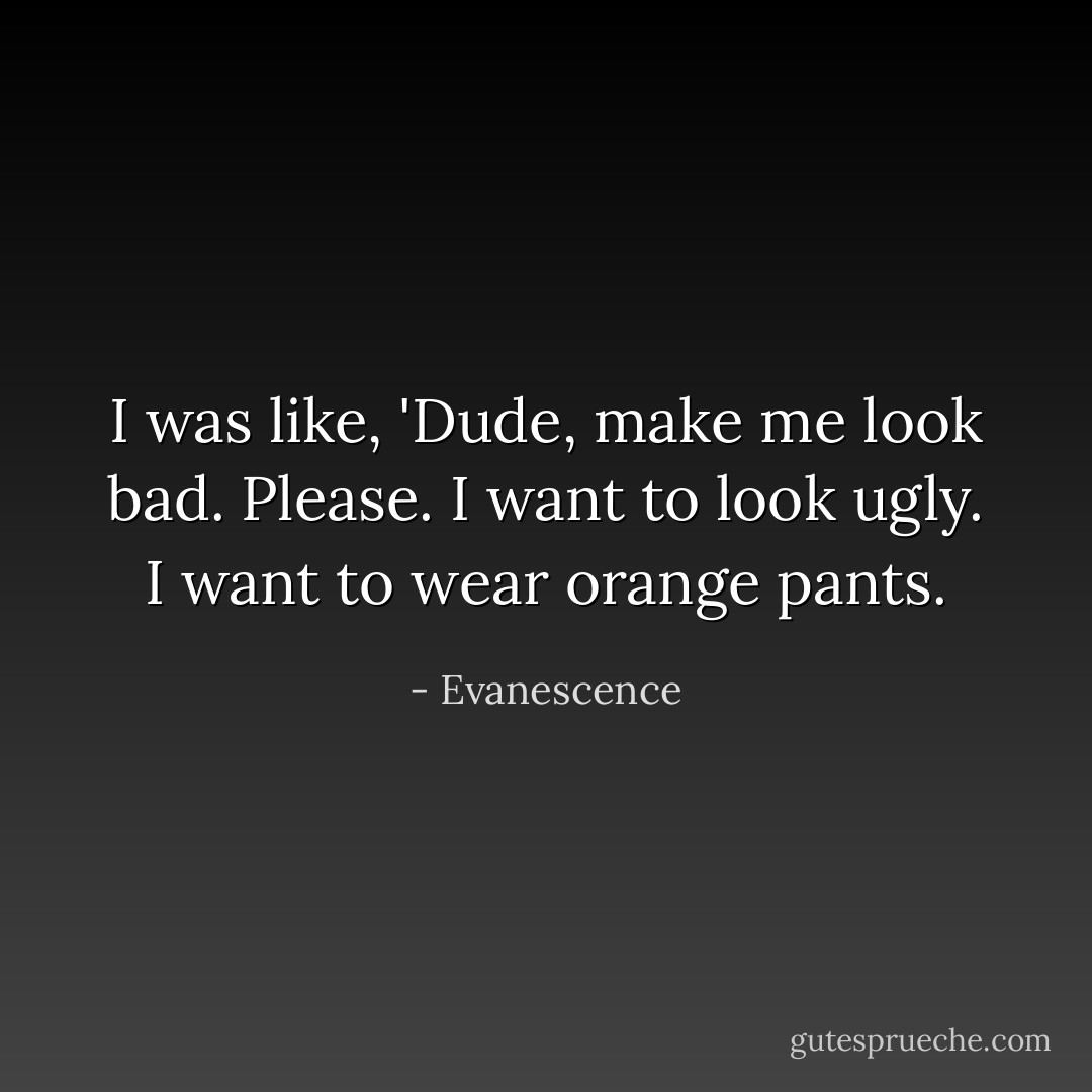 I was like, 'Dude, make me look bad. Please. I want to look ugly. I want to wear orange pants. - Evanescence