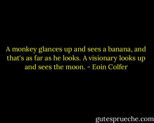 A monkey glances up and sees a banana, and that's as far as he looks. A visionary looks up and sees the moon. - Eoin Colfer