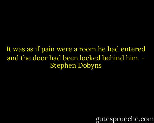 It was as if pain were a room he had entered and the door had been locked behind him. - Stephen Dobyns