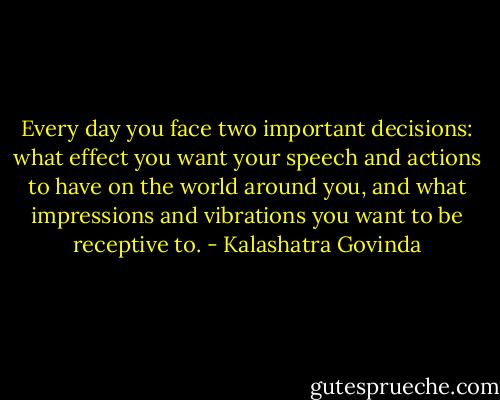 Every day you face two important decisions: what effect you want your speech and actions to have on the world around you, and what impressions and vibrations you want to be receptive to. - Kalashatra Govinda