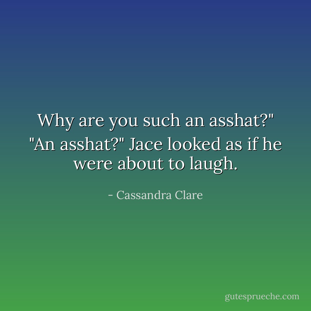 Why are you such an asshat?"<br />"An asshat?" Jace looked as if he were about to laugh. - Cassandra Clare