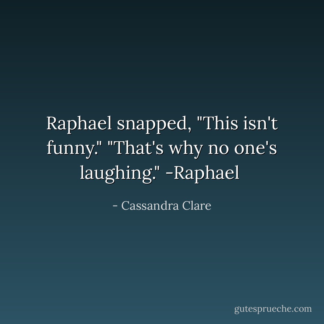 Raphael snapped, "This isn't funny."<br />"That's why no one's laughing."<br />-Raphael  - Cassandra Clare