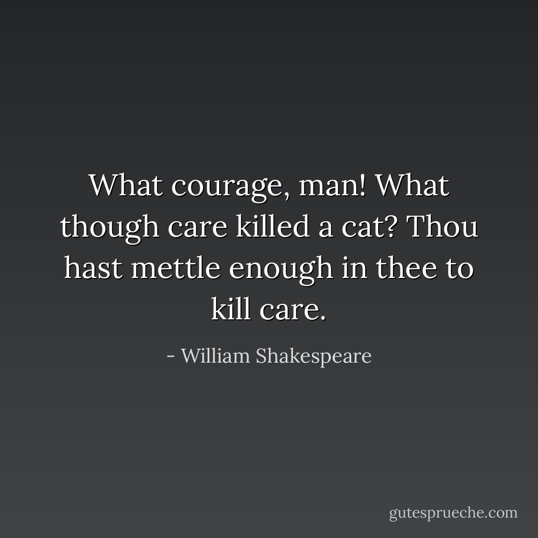 What courage, man! What though care killed a cat? Thou hast mettle enough in thee to kill care. - William Shakespeare