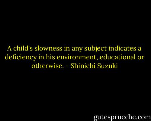 A child's slowness in any subject indicates a deficiency in his environment, educational or otherwise. - Shinichi Suzuki