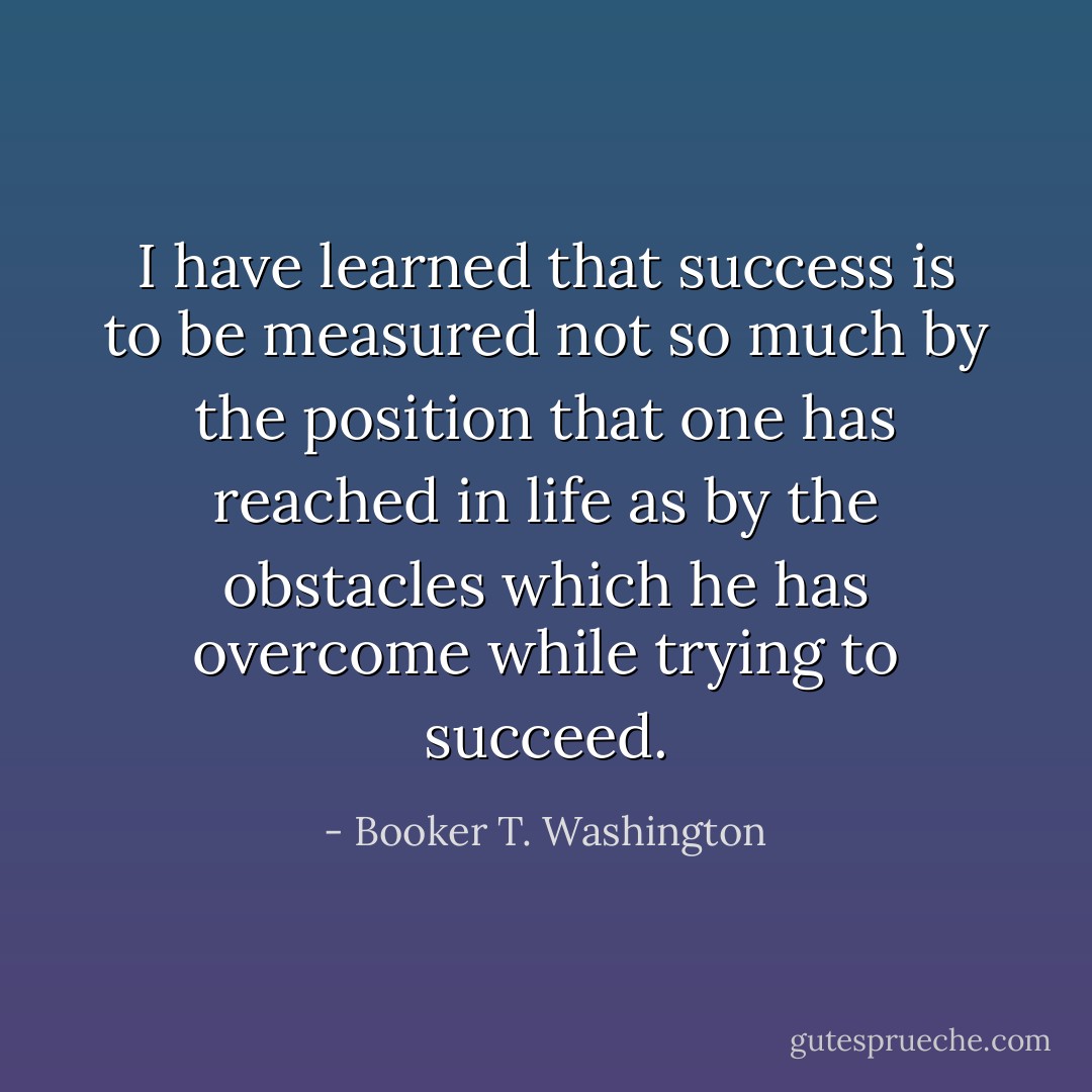 I have learned that success is to be measured not so much by the position that one has reached in life as by the obstacles which he has overcome while trying to succeed. - Booker T. Washington