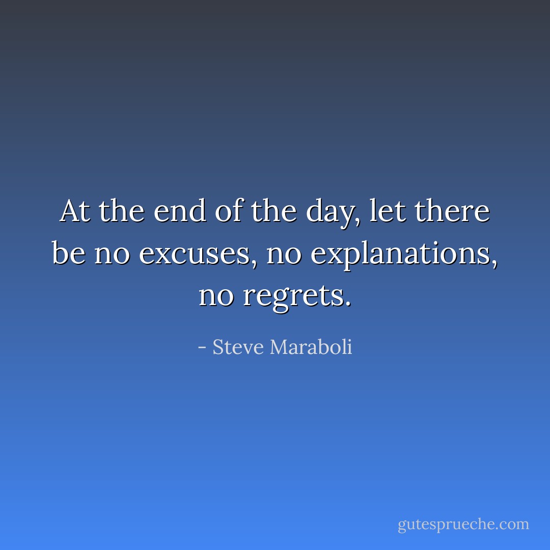 At the end of the day, let there be no excuses, no explanations, no regrets. - Steve Maraboli