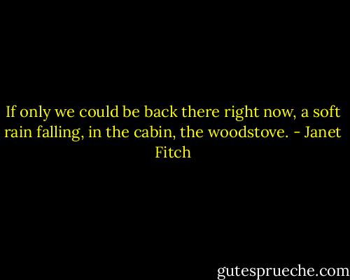 If only we could be back there right now, a soft rain falling, in the cabin, the woodstove. - Janet Fitch