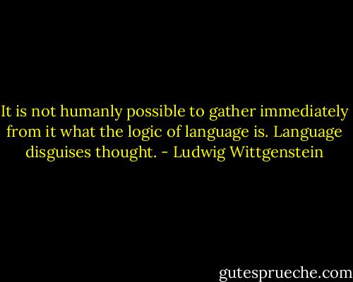 It is not humanly possible to gather immediately from it what the logic of language is. Language disguises thought. - Ludwig Wittgenstein