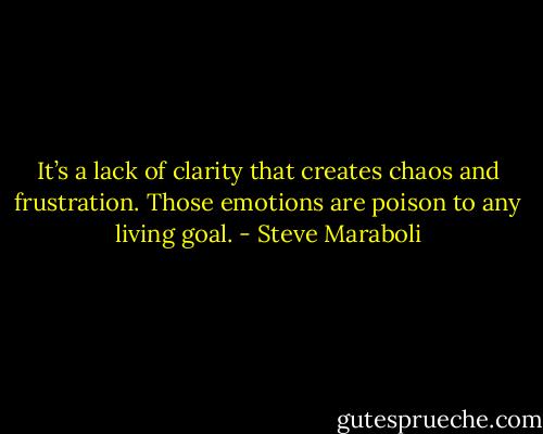 It’s a lack of clarity that creates chaos and frustration. Those emotions are poison to any living goal. - Steve Maraboli