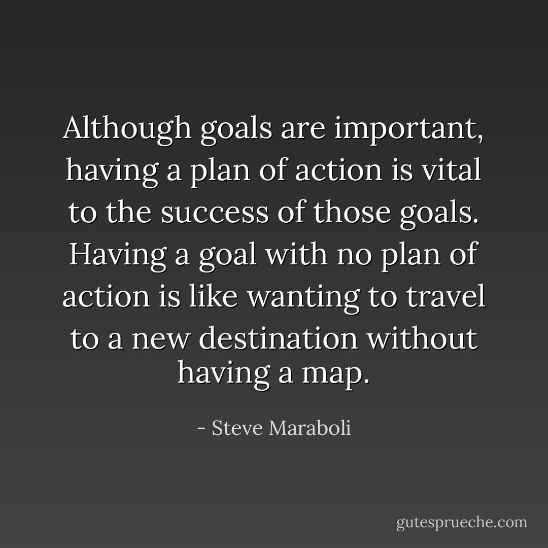 Although goals are important, having a plan of action is vital to the success of those goals. Having a goal with no plan of action is like wanting to travel to a new destination without having a map. - Steve Maraboli