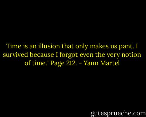 Time is an illusion that only makes us pant. I survived because I forgot even the very notion of time." Page 212. - Yann Martel