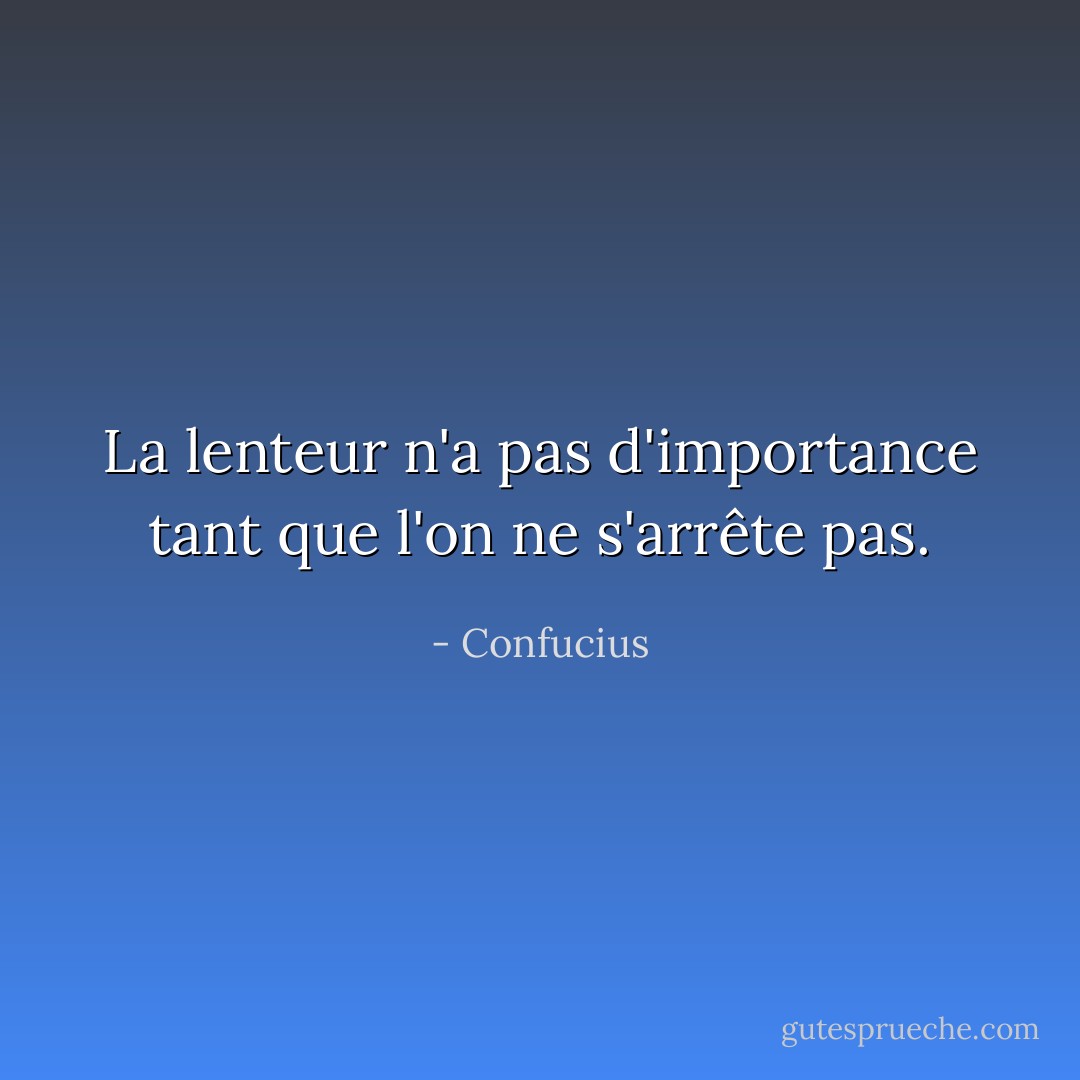 La lenteur n'a pas d'importance tant que l'on ne s'arrête pas. - Confucius