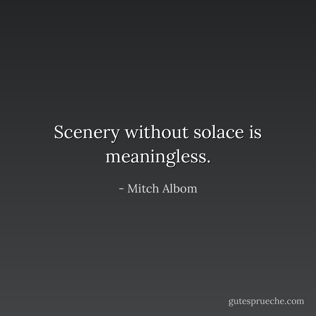 Scenery without solace is meaningless. - Mitch Albom