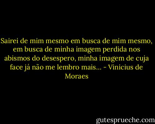 Sairei de mim mesmo em busca de mim mesmo, em busca de minha imagem perdida nos abismos do desespero, minha imagem de cuja face já não me lembro mais… - Vinicius de Moraes