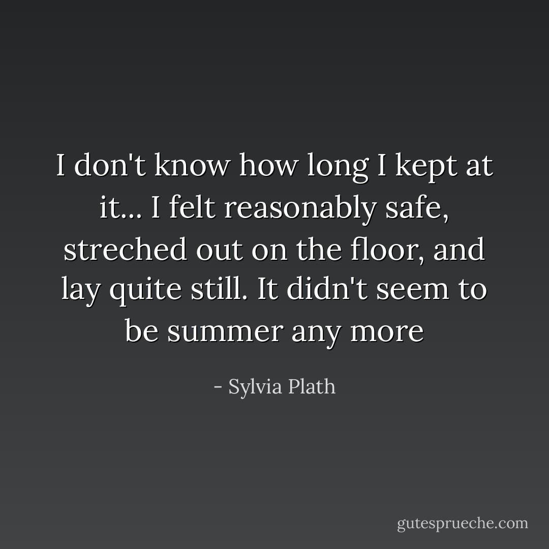 I don't know how long I kept at it...<br />I felt reasonably safe, streched out on the floor, and lay quite still.<br />It didn't seem to be summer any more - Sylvia Plath