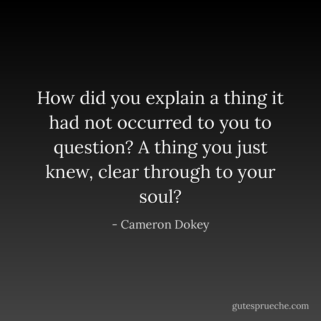 How did you explain a thing it had not occurred to you to question? A thing you just knew, clear through to your soul? - Cameron Dokey