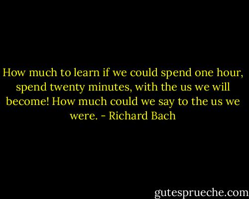 How much to learn if we could spend one hour, spend twenty minutes, with the us we will become! How much could we say to the us we were. - Richard Bach