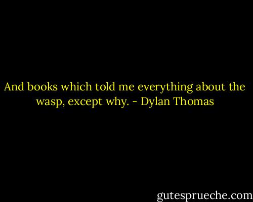 And books which told me everything about the wasp, except why. - Dylan Thomas