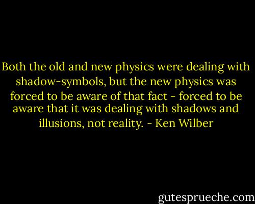 Both the old and new physics were dealing with shadow-symbols, but the new physics was forced to be aware of that fact - forced to be aware that it was dealing with shadows and illusions, not reality. - Ken Wilber