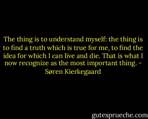 The thing is to understand myself: the thing is to find a truth which is true for me, to find the idea for which I can live and die. That is what I now recognize as the most important thing. - Søren Kierkegaard