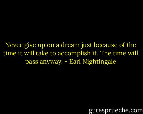 Never give up on a dream just because of the time it will take to accomplish it. The time will pass anyway. - Earl Nightingale