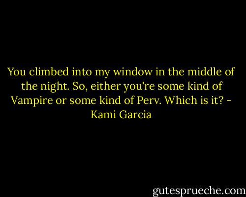 You climbed into my window in the middle of the night. So, either you're some kind of Vampire or some kind of Perv. Which is it? - Kami Garcia