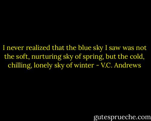 I never realized that the blue sky I saw was not the soft, nurturing sky of spring, but the cold, chilling, lonely sky of winter - V.C. Andrews