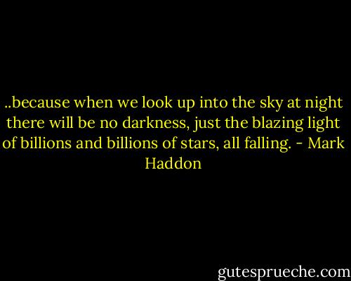 ..because when we look up into the sky at night there will be no darkness, just the blazing light of billions and billions of stars, all falling. - Mark Haddon