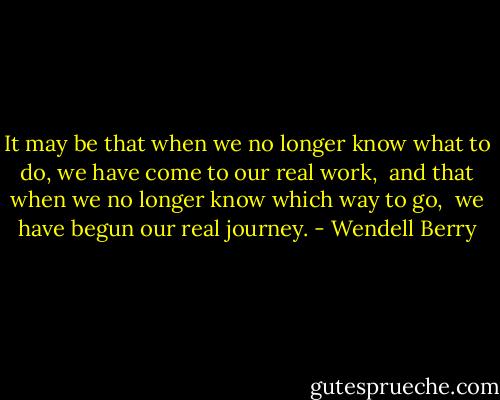 It may be that when we no longer know what to do,<br />we have come to our real work, <br />and that when we no longer know which way to go, <br />we have begun our real journey. - Wendell Berry