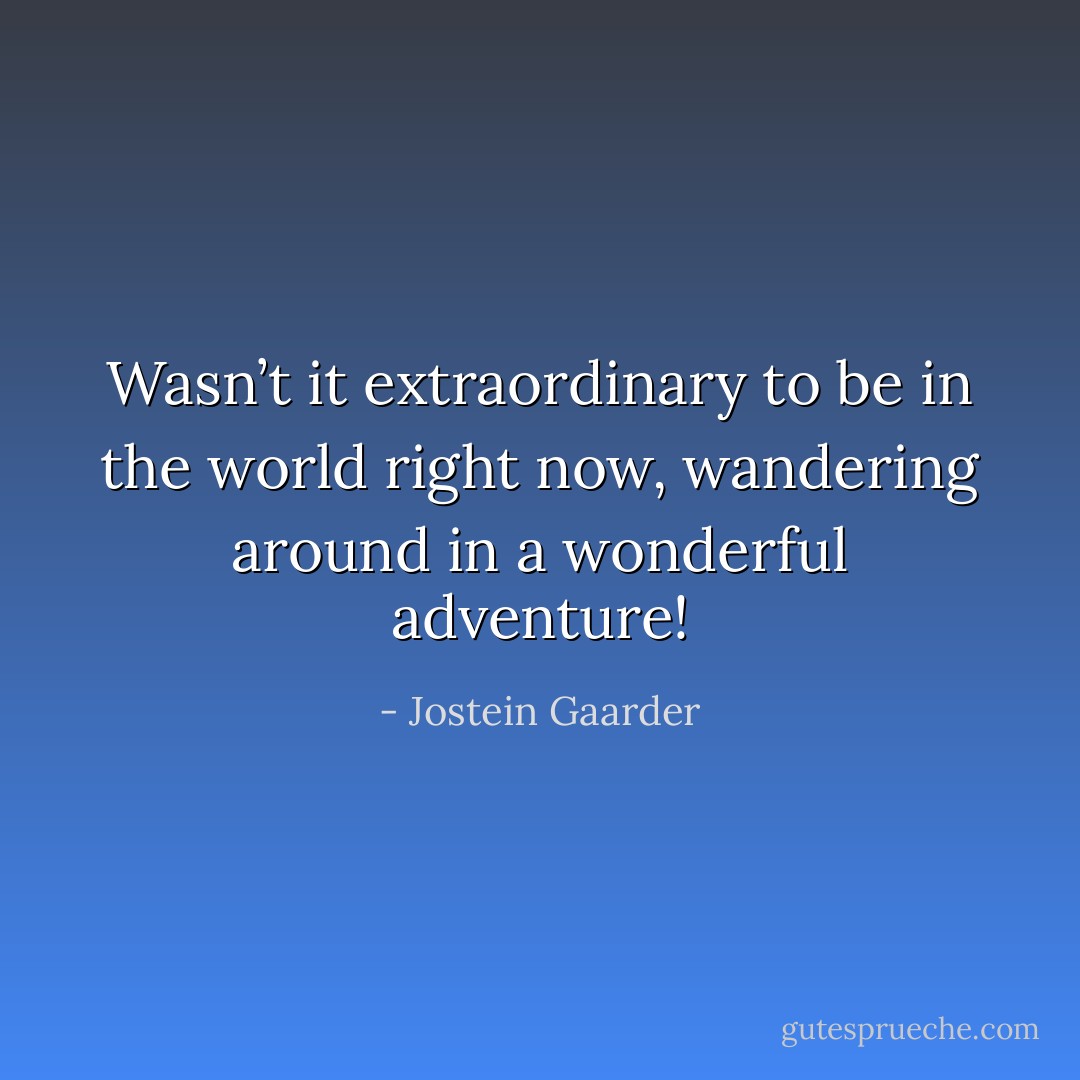 Wasn’t it extraordinary to be in the world right now, wandering around in a wonderful adventure! - Jostein Gaarder