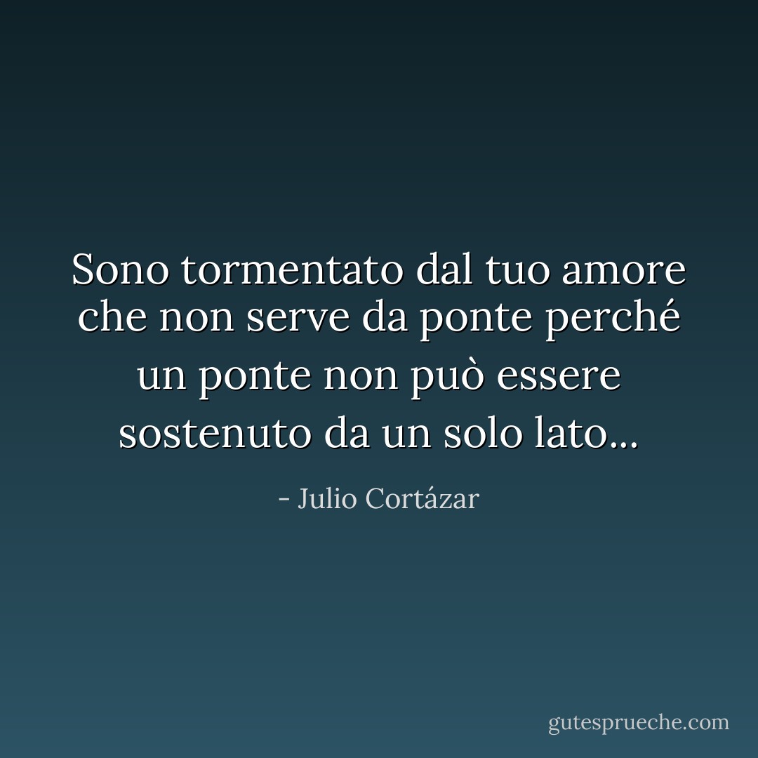 Sono tormentato dal tuo amore che non serve da ponte perché un ponte non può essere sostenuto da un solo lato... - Julio Cortázar