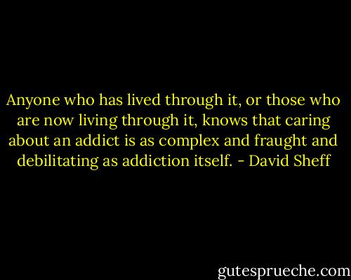 Anyone who has lived through it, or those who are now living through it, knows that caring about an addict is as complex and fraught and debilitating as addiction itself. - David Sheff