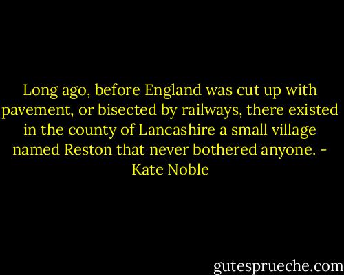 Long ago, before England was cut up with pavement, or bisected by railways, there existed in the county of Lancashire a small village named Reston that never bothered anyone. - Kate Noble