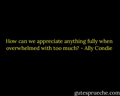 How can we appreciate anything fully when overwhelmed with too much? - Ally Condie
