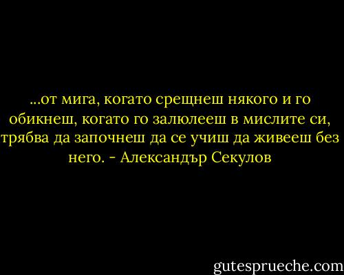 ...от мига, когато срещнеш някого и го обикнеш, когато го залюлееш в мислите си, трябва да започнеш да се учиш да живееш без него. - Александър Секулов