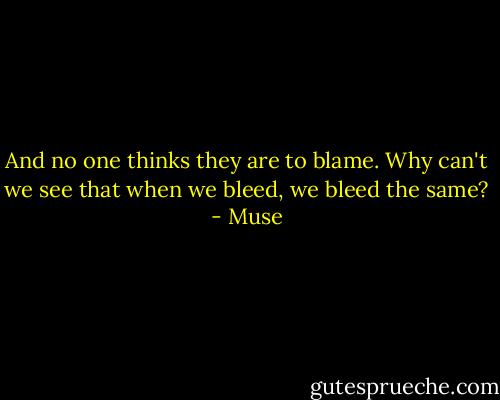 And no one thinks they are to blame. Why can't we see that when we bleed, we bleed the same? - Muse