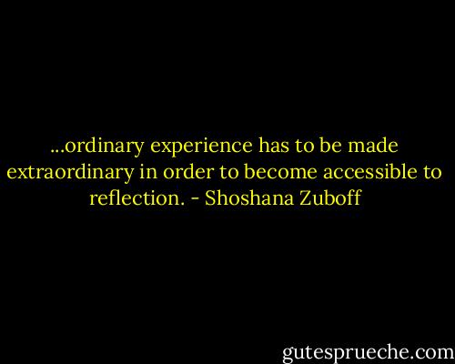 ...ordinary experience has to be made extraordinary in order to become accessible to reflection. - Shoshana Zuboff