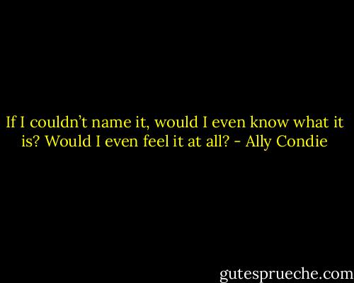 If I couldn’t name it, would I even know what it is? Would I even feel it at all? - Ally Condie