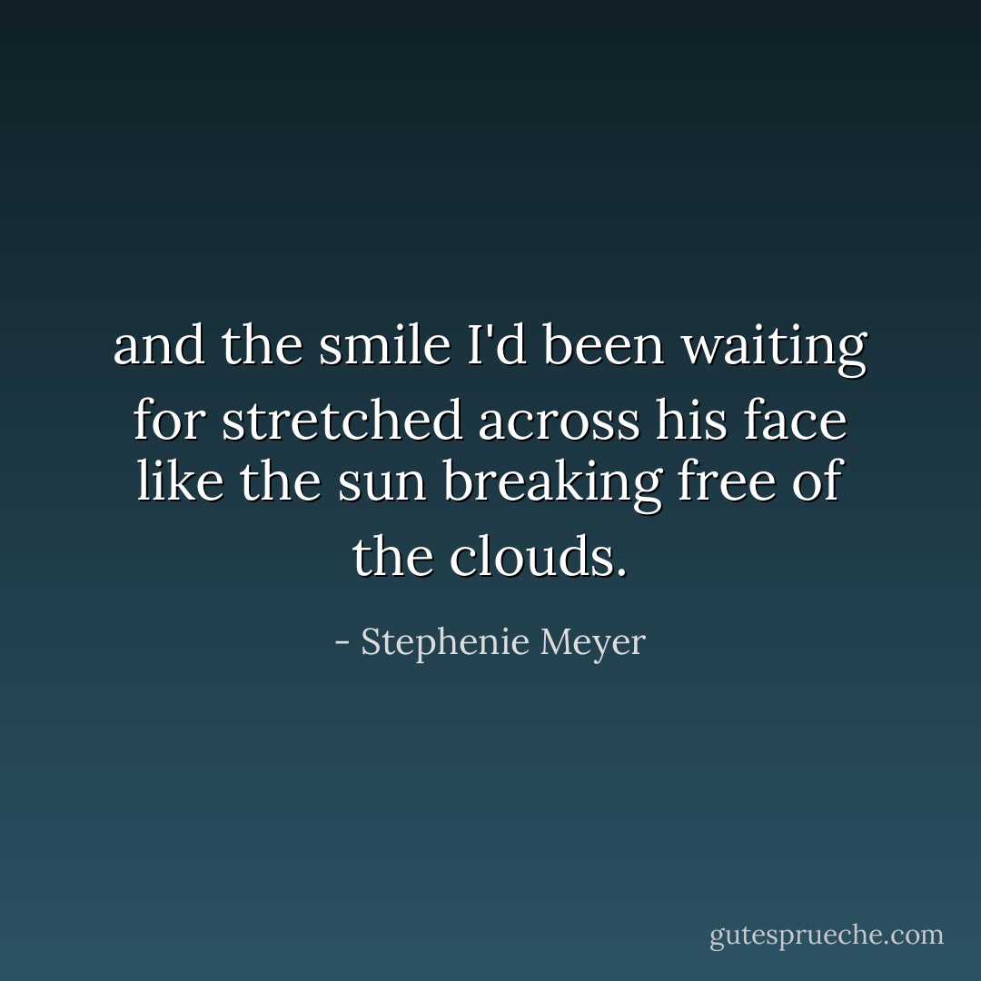 and the smile I'd been waiting for stretched across his face like the sun breaking free of the clouds. - Stephenie Meyer