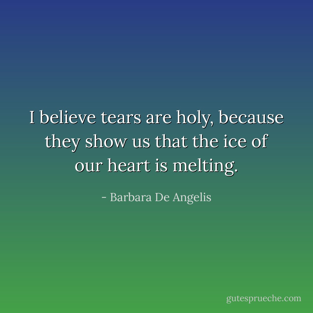 I believe tears are holy, because they show us that the ice of our heart is melting. - Barbara De Angelis