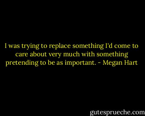 I was trying to replace something I'd come to care about very much with something pretending to be as important. - Megan Hart