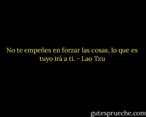 No te empeñes en forzar las cosas, lo que es tuyo irá a ti. - Lao Tzu