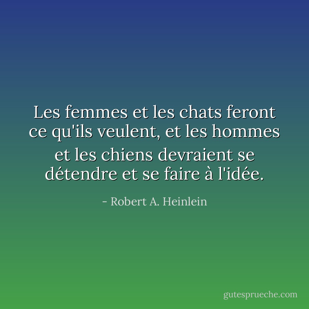 Les femmes et les chats feront ce qu'ils veulent, et les hommes et les chiens devraient se détendre et se faire à l'idée. - Robert A. Heinlein