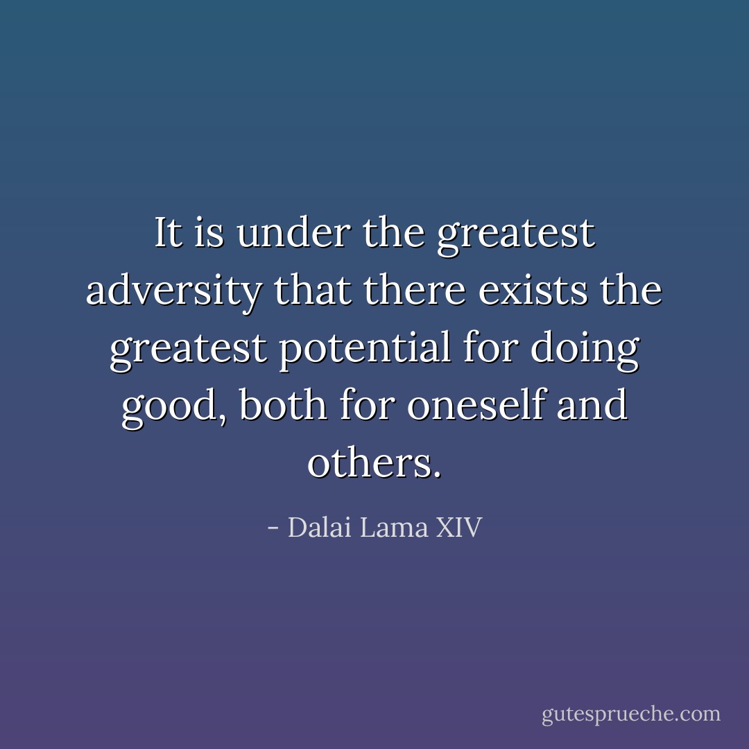 It is under the greatest adversity that there exists the greatest potential for doing good, both for oneself and others. - Dalai Lama XIV