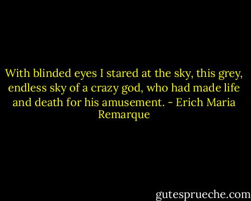 With blinded eyes I stared at the sky, this grey, endless sky of a crazy god, who had made life and death for his amusement. - Erich Maria Remarque