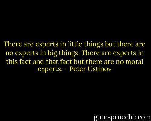 There are experts in little things but there are no experts in big things. There are experts in this fact and that fact but there are no moral experts. - Peter Ustinov