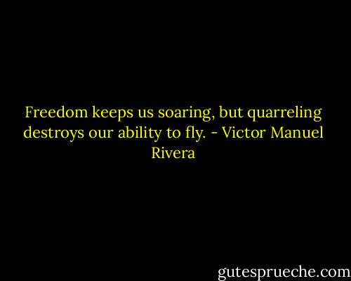 Freedom keeps us soaring, but quarreling destroys our ability to fly. - Victor Manuel Rivera