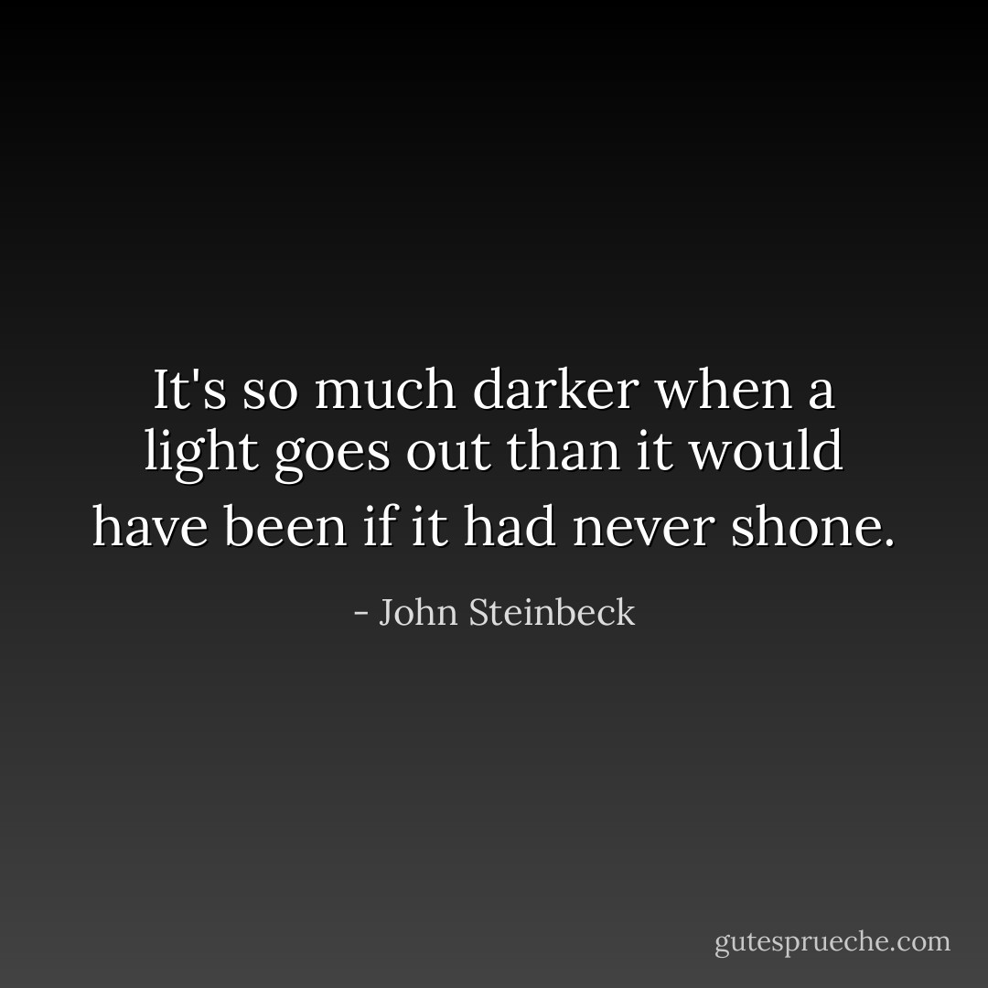 It's so much darker when a light goes out than it would have been if it had never shone. - John Steinbeck