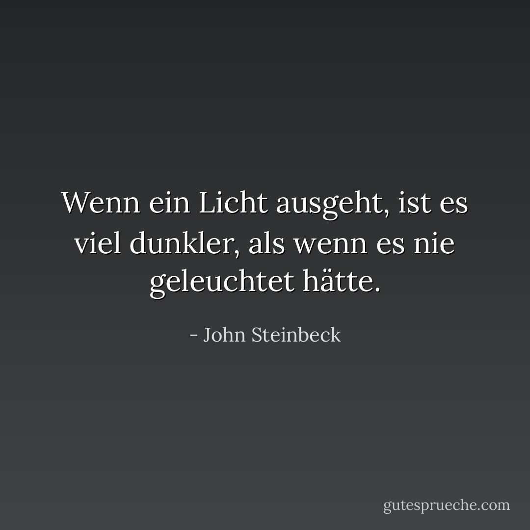 Wenn ein Licht ausgeht, ist es viel dunkler, als wenn es nie geleuchtet hätte. - John Steinbeck<